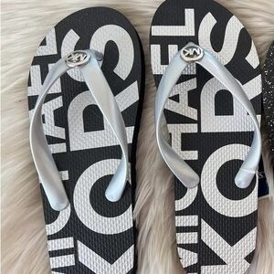 Michael Kors Monochrome Flip Flops with Silver Logo